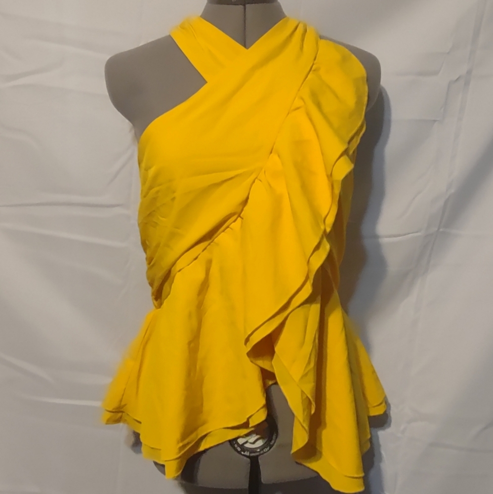 🍌 Flamingals Yellow Sleeveless Wrap Top Large